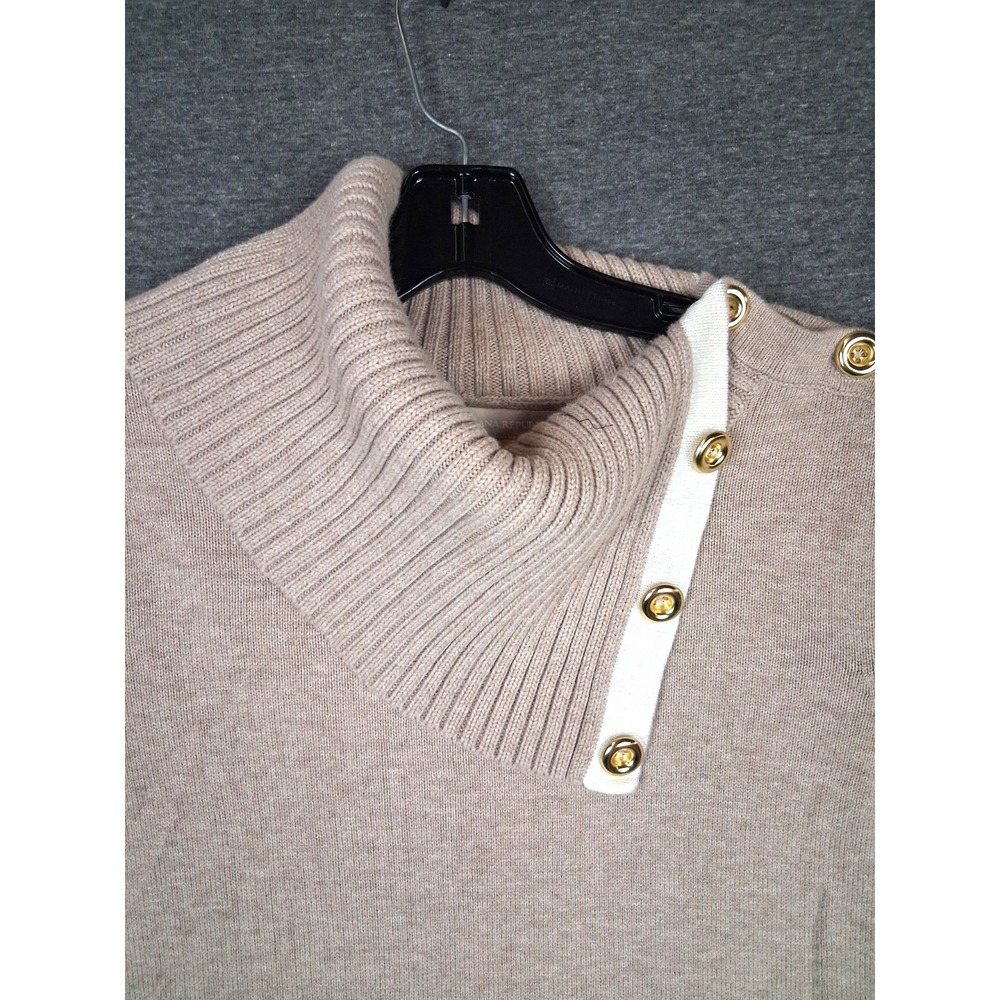Banana Republic Sweater Womens M Tan Cowl Neck Button Pullover 100% Cotton‎